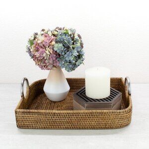 Tight Woven Leaf-Shaped Luxury Rattan Tray -M-Honey Brown